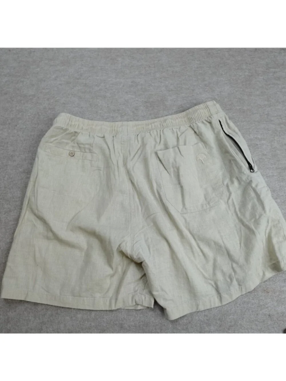 OAS Mens Shorts 2XL Beige Solid Drawstring Linen Cotton Pull On Stretch Waist
